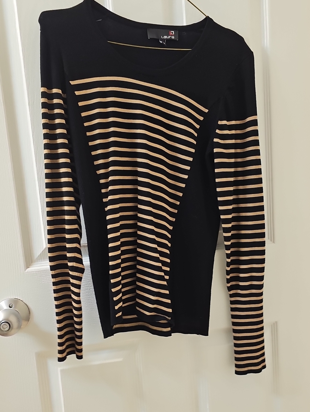 Black and Tan Striped Long-Sleeve Top